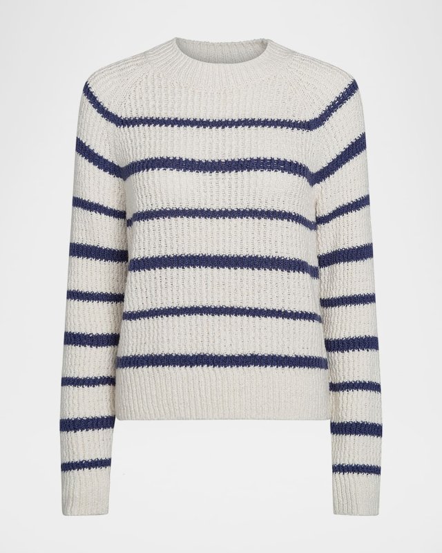 Ribbed Stripe Raglan-Sleeve Crewneck Sweat